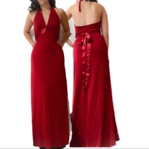 Bcbgmaxazria Red evening gown, halter top ribbon